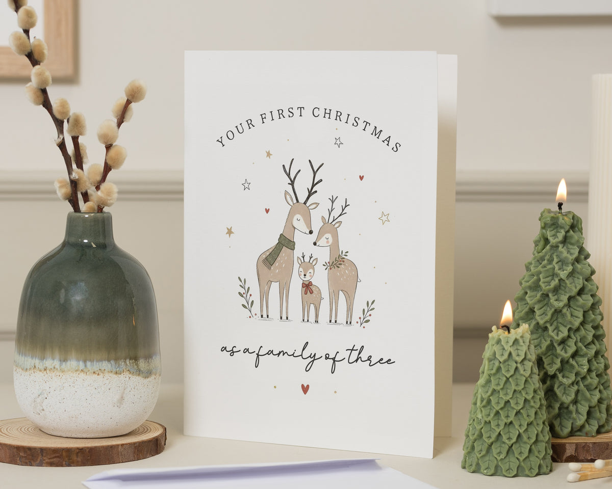 First Christmas Card, 1st Christmas Card, Family of Three Christmas Card, Christmas Card for Family, New Parents Christmas Card, Deer Card