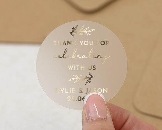 Thank You Sticker, Wedding Thank You Sticker, Personalised Wedding Sticker, Gold Foil Wedding Label, Custom Party Favour Sticker