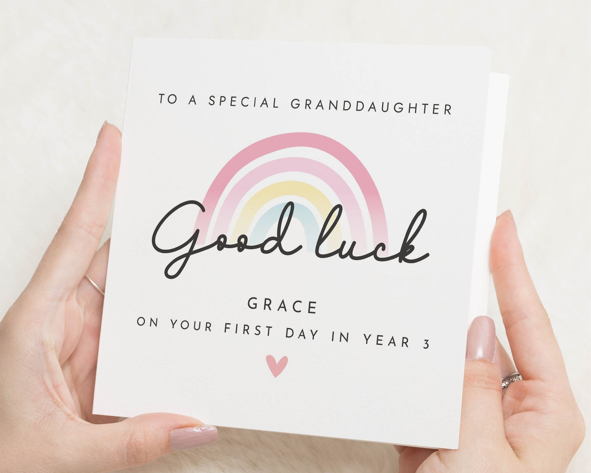 Good Luck Card for Granddaughter, First Day of School Card, Back to School Card, Personalised School Card, Rainbow Year 3 Card