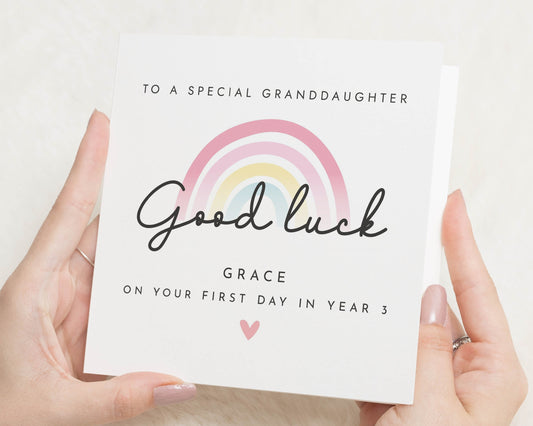 Good Luck Card for Granddaughter, First Day of School Card, Back to School Card, Personalised School Card, Rainbow Year 3 Card