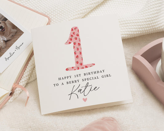 1st Birthday Card for Girl, Personalised First Birthday Card, Berry Birthday Card, Birthday Card for Daughter, Cute Birthday Card