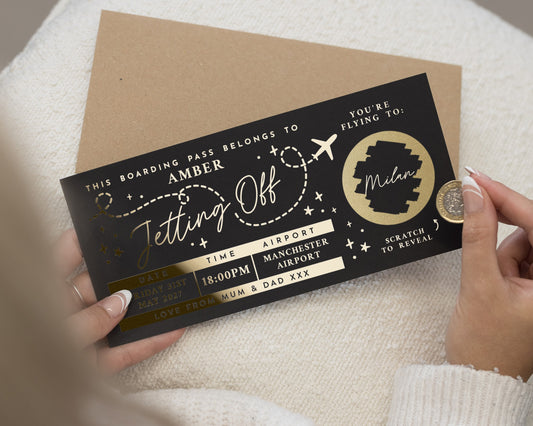 Personalised Holiday Reveal Ticket, Scratch To Reveal Gift, Jetting Off Gift Voucher, Custom Travel Surprise Card