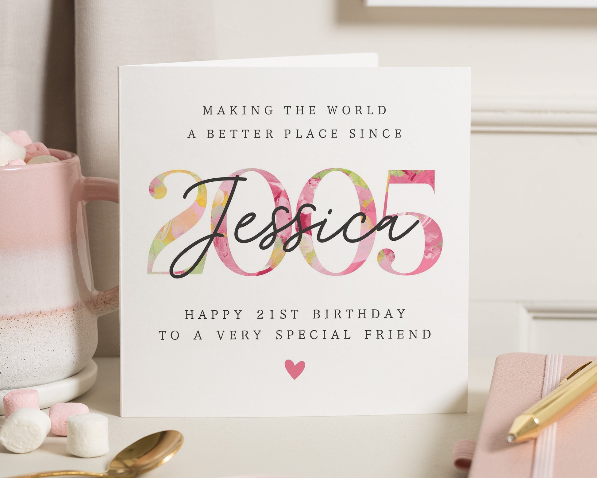 21st Birthday Card for Friend, Personalised Birthday Card, Birthday Card for Her, 21st Birthday Card for Daughter, Floral Birthday Card