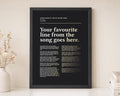 Personalised Gold Foil Song Lyrics Print, Black Wall Art, First Dance Song Gift, Anniversary Gift, Gift for Couple, Wedding Gift