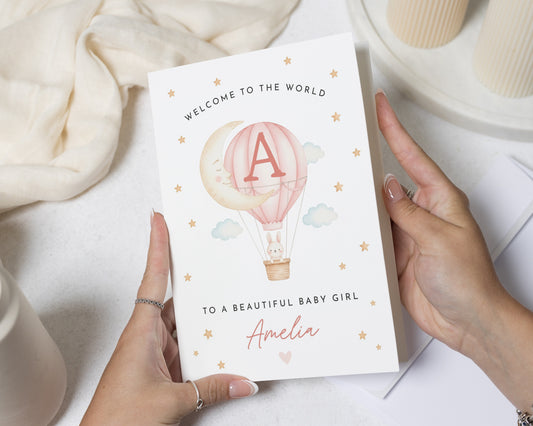 Personalised New Baby Card for Girl, Baby Girl Card, Welcome to the World Card, New Baby Girl Congratulations Card, Cute Baby Card