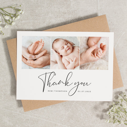 Baby Thank You Cards, Multi Photo Baby Thank You, Baby Thank You Cards With Photos, New Baby Thank You Cards, Personalised Thank You Card