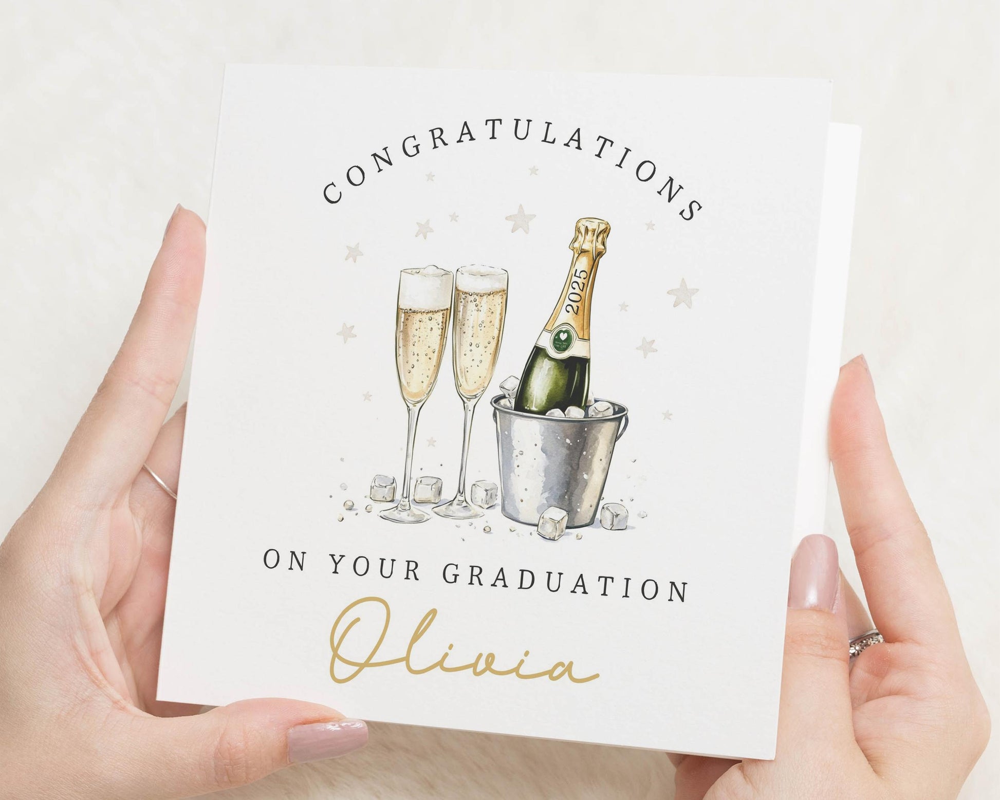 Graduation Card, Personalised Graduation Card, Congratulations Card, Graduation Card for Her, Champagne Graduation Card, Custom Name Card
