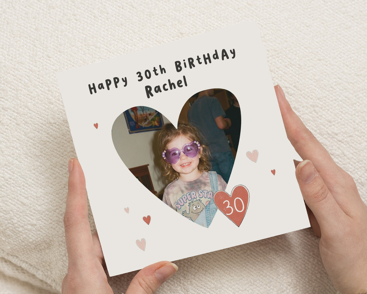 30th Birthday Card, Personalised Photo Birthday Card, Birthday Card for Her, Birthday Cards for Women, Personalised Age Birthday Card