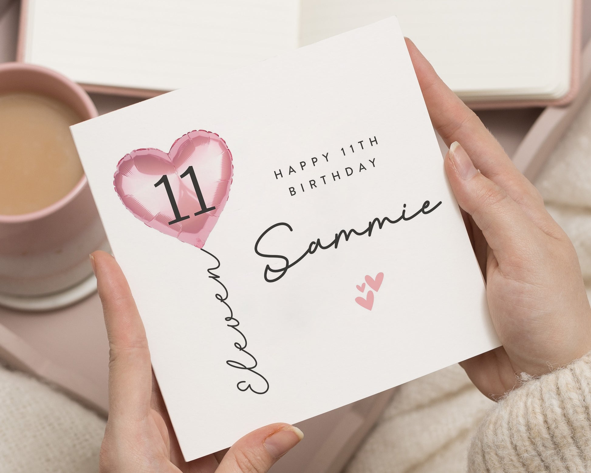 11th Birthday Card for Girl, Personalised Birthday Card, Balloon Birthday Card, Birthday Card for Daughter, Custom Age Birthday Card