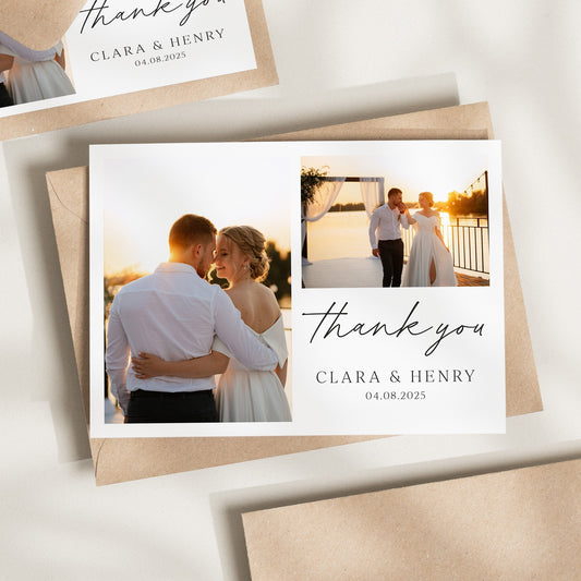 Wedding Thank You Card, Postcard Thank You Cards With Photo, Folded Wedding Thank You, Thank You Card, Simple Wedding Card With Photo