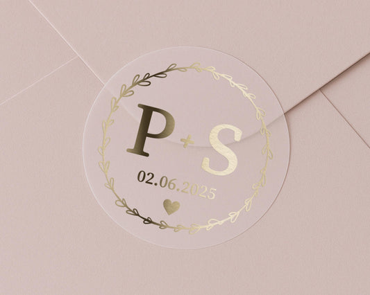 Personalised Wedding Initials Sticker, Gold Foil Wedding Sticker, Custom Envelope Seal, Wedding Date Sticker, Monogram Wedding Label