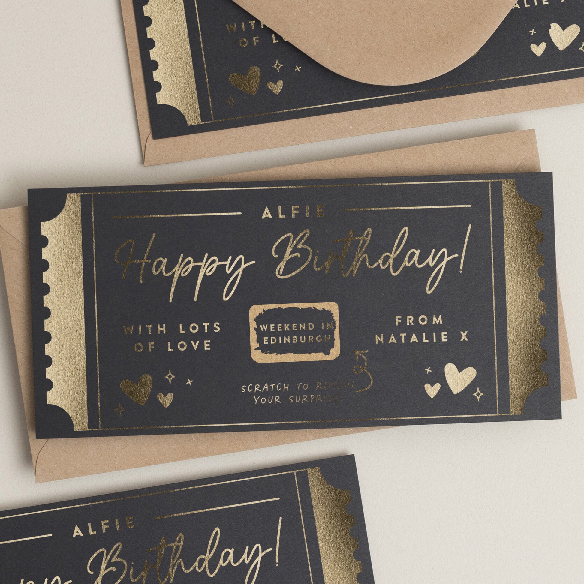 Gold Foil Scratch Card Gift Voucher, Birthday Gift Voucher, Surprise Gift Birthday , Scratch Card, Birthday Surprise Voucher, Gift Ticket