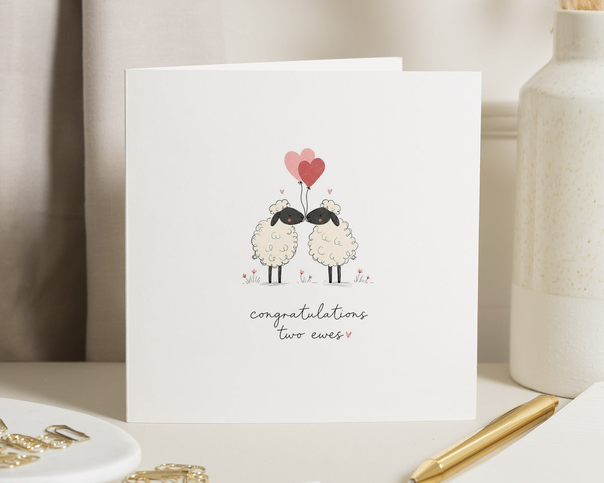 Congratulations Card, Engagement Card, Wedding Card, Anniversary Card, Couple Card, Funny Sheep Card, Cute Two Ewes Card