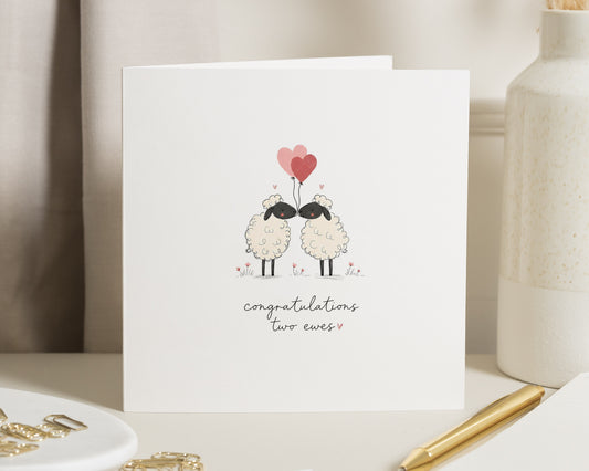 Congratulations Card, Engagement Card, Wedding Card, Anniversary Card, Couple Card, Funny Sheep Card, Cute Two Ewes Card