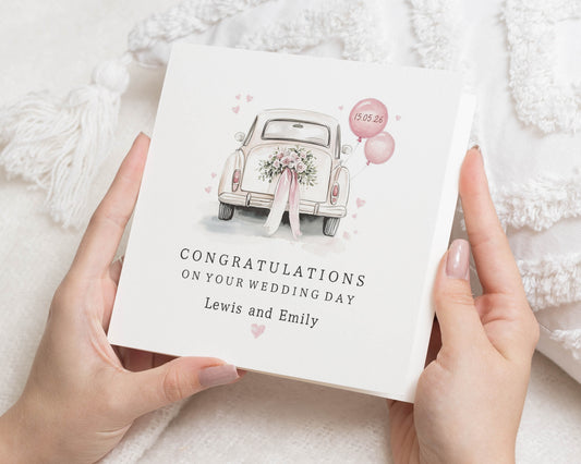 Wedding Card, Personalised Wedding Card, Congratulations Card, Wedding Day Card, Car Wedding Card, Bride and Groom Card, Custom Names