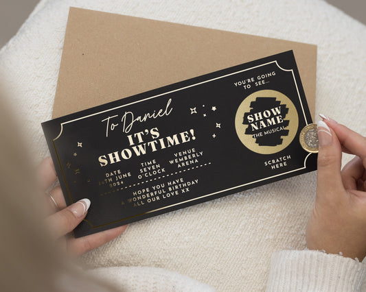 Personalised Concert Ticket Gift, Scratch To Reveal, Birthday Gift Voucher, Custom Show Experience, Gold Foil Gift For Him Or Her