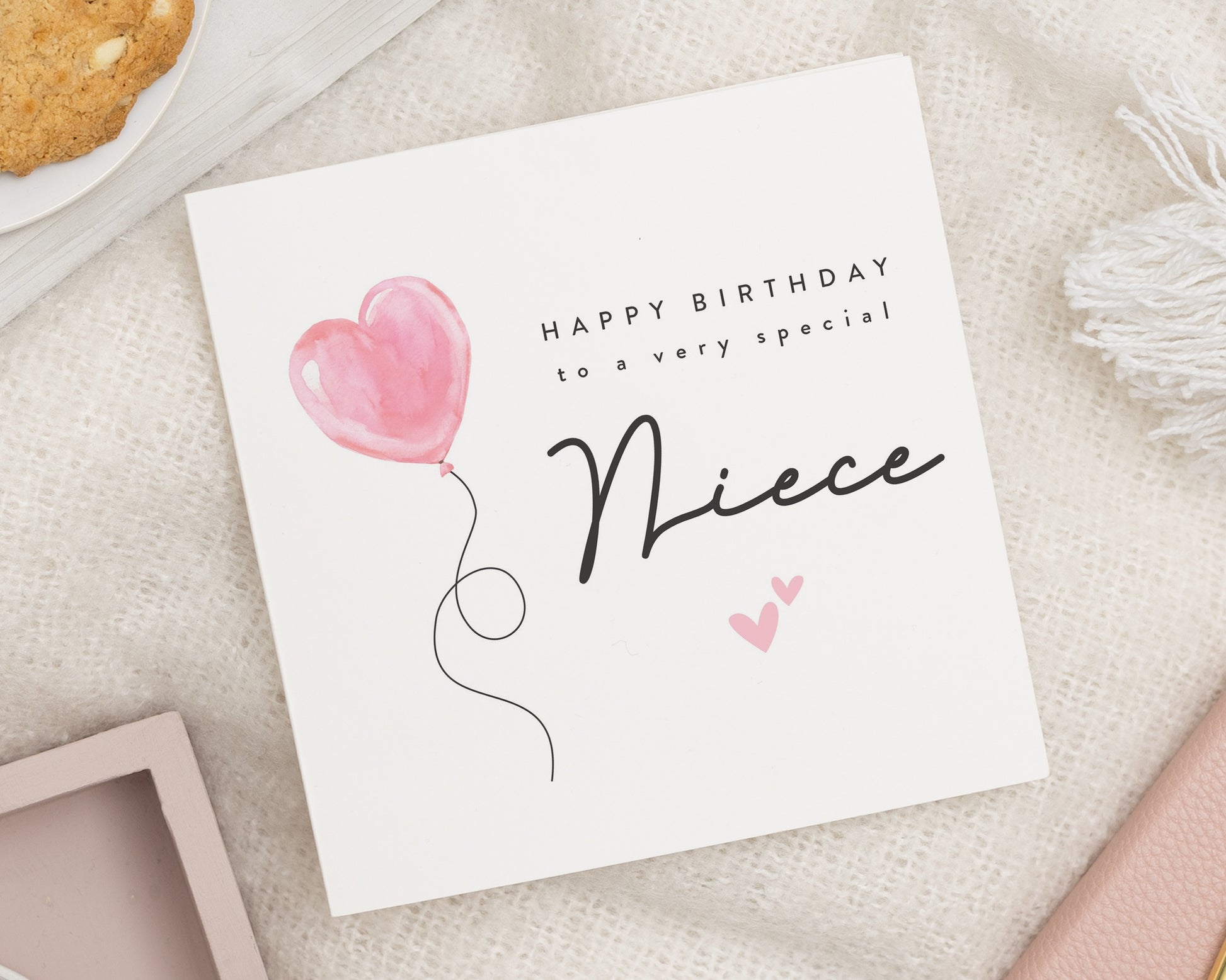 Birthday Card for Niece, Niece Birthday Card, Personalised Birthday Card for Her, Cute Birthday Card, Pink Heart Balloon Card