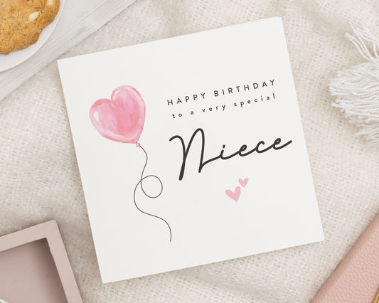 Birthday Card for Niece, Niece Birthday Card, Personalised Birthday Card for Her, Cute Birthday Card, Pink Heart Balloon Card
