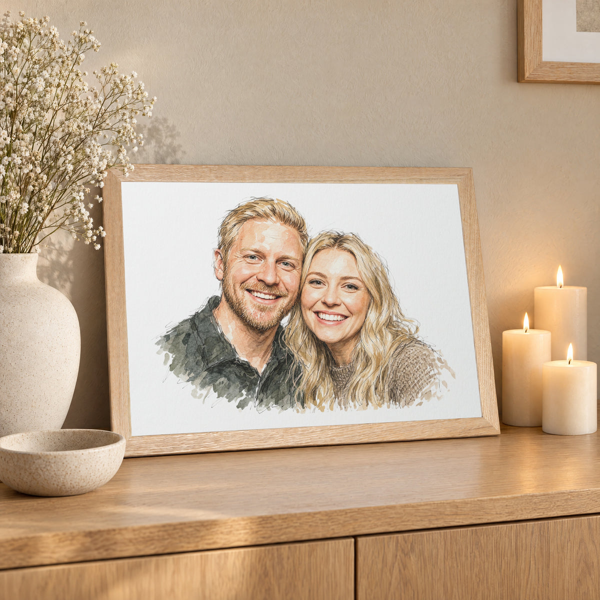 Personalised Couple Portrait From Photo, Watercolour Print, Anniversary Gift, Wedding Gift, Gift for Couple, Framed Wall Art