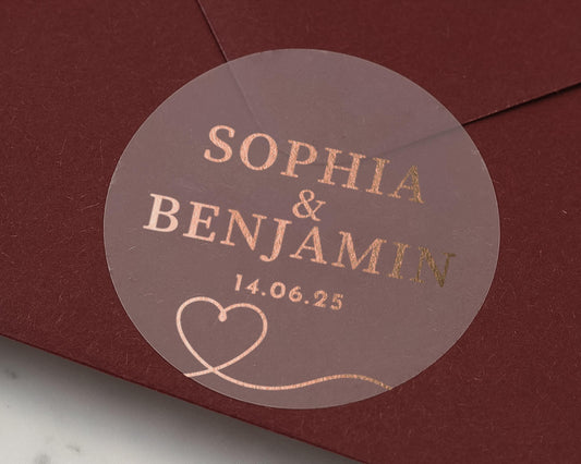 Personalised Wedding Sticker, Rose Gold Foil Wedding Seal, Custom Name Date Sticker, Envelope Seal, Wedding Favour Sticker