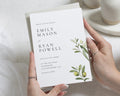 Sage Green Botanical Wedding Invitations, Olive Greenery Wedding Invite, Minimal Elegant Personalised Invitation Suite