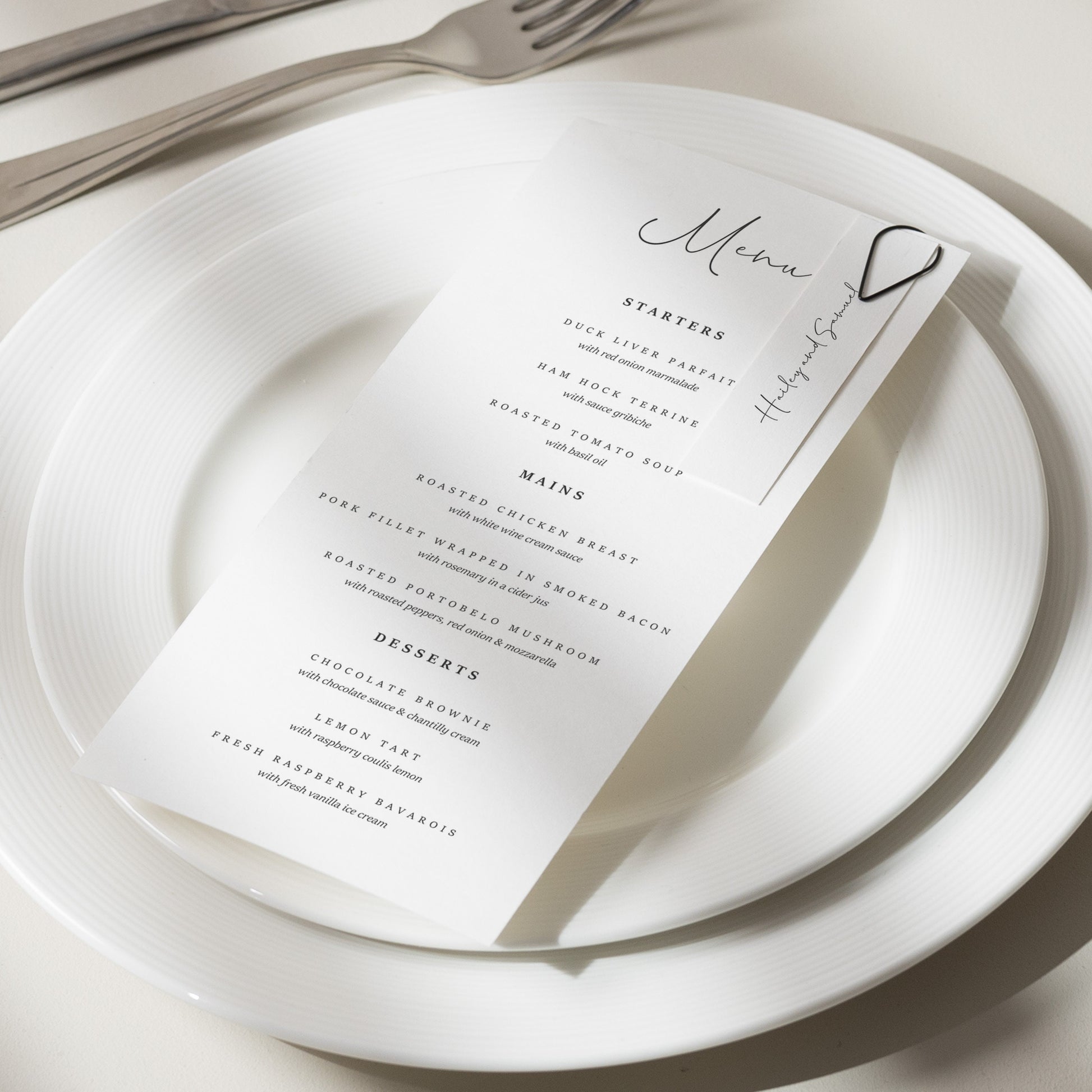 Simple Menu With Place Card, Minimal Wedding Menus And Name Card, Modern Printed Menu Cards For Reception Party &#39;Hailey&#39;