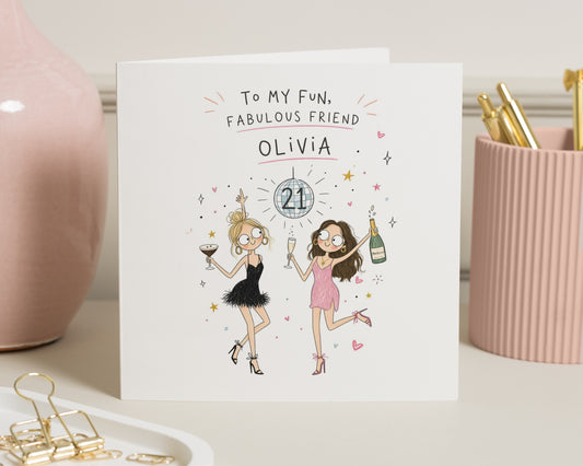 21st Birthday Card for Friend, Personalised Birthday Card, Best Friend Birthday Card, Birthday Card for Her, Custom 21st Card