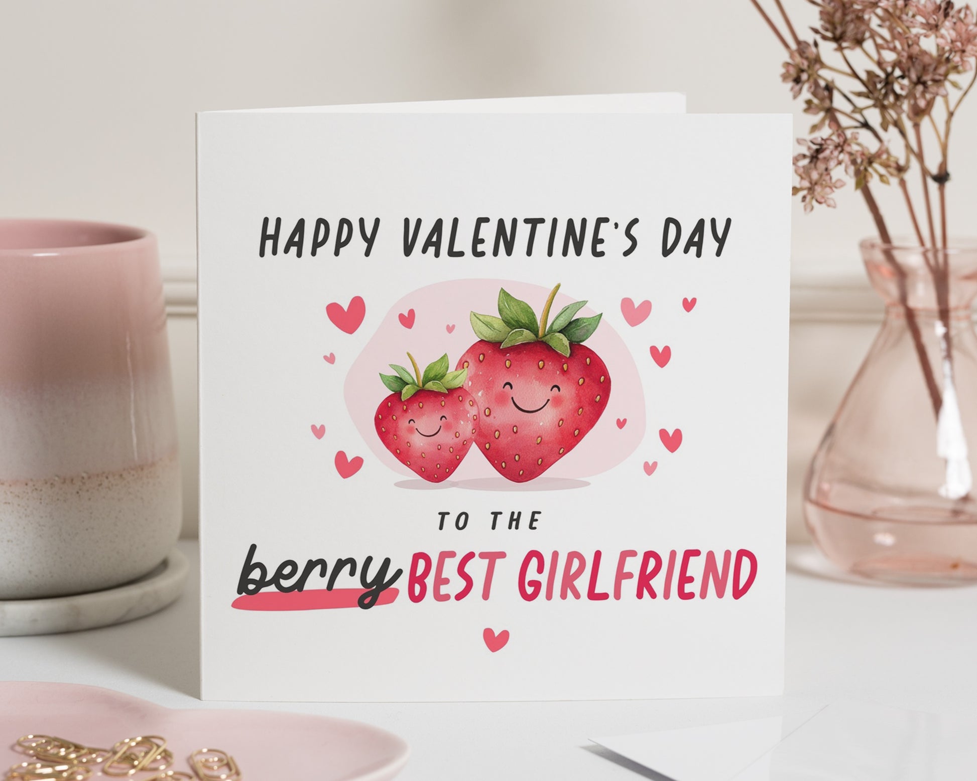 Valentines Day Card for Girlfriend, Best Girlfriend Card, Cute Valentines Card, Funny Valentines Card for Her, Berry Pun Card