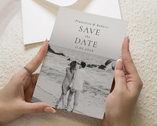Personalised Save the Date Card, Photo Save the Date, Black and White Save the Date, Monochrome Save the Date