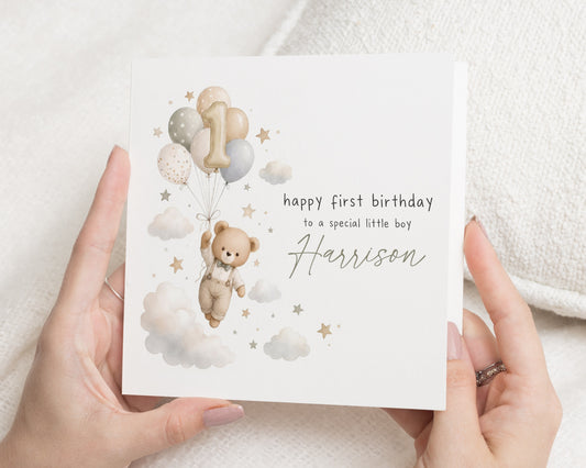 1st Birthday Card for Boy, First Birthday Card, Personalised Birthday Card for Son, Teddy Bear Birthday Card, Baby Boy Birthday Card