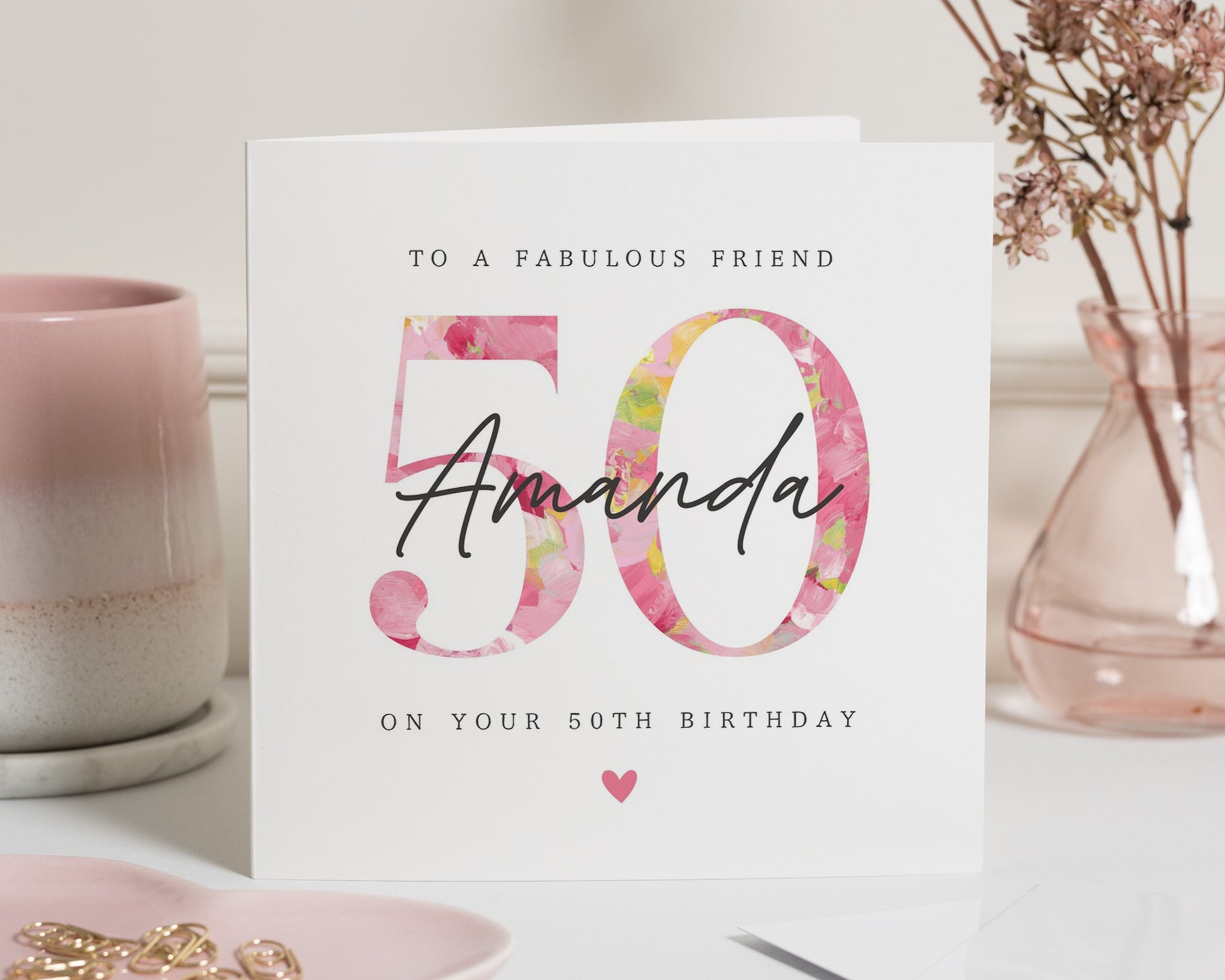 Personalised 50th Birthday Card, Birthday Card for Friend, Best Friend Birthday Card, 50th Birthday Card for Her, Floral Birthday Card
