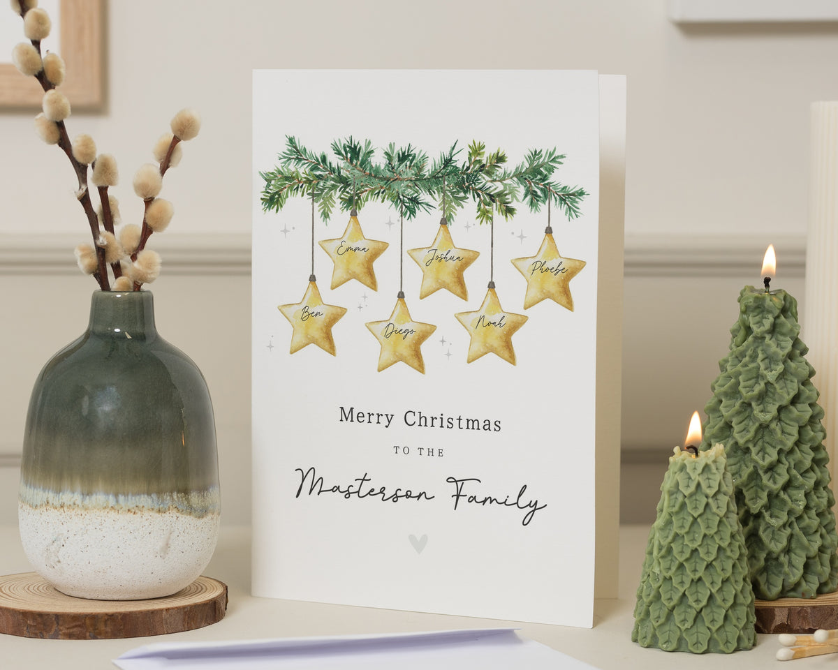 Personalised Christmas Card, Family Christmas Card, Christmas Card for Family, Custom Xmas Card, Star Christmas Card, Festive Card