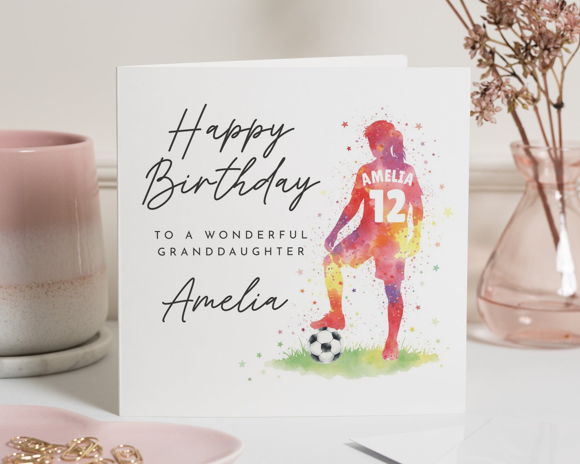 Birthday Card for Granddaughter, Personalised Football Birthday Card, Birthday Card for Girl, Custom Name Birthday Card