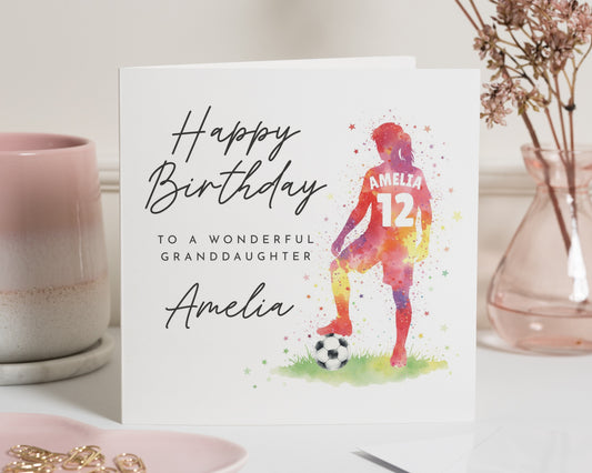 Birthday Card for Granddaughter, Personalised Football Birthday Card, Birthday Card for Girl, Custom Name Birthday Card