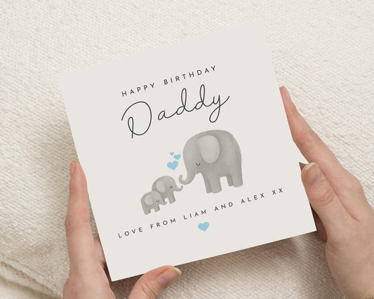 Birthday Card for Daddy, Elephant Birthday Card, Birthday Card from Kids, Cute Birthday Card for Dad, Personalised Birthday Card