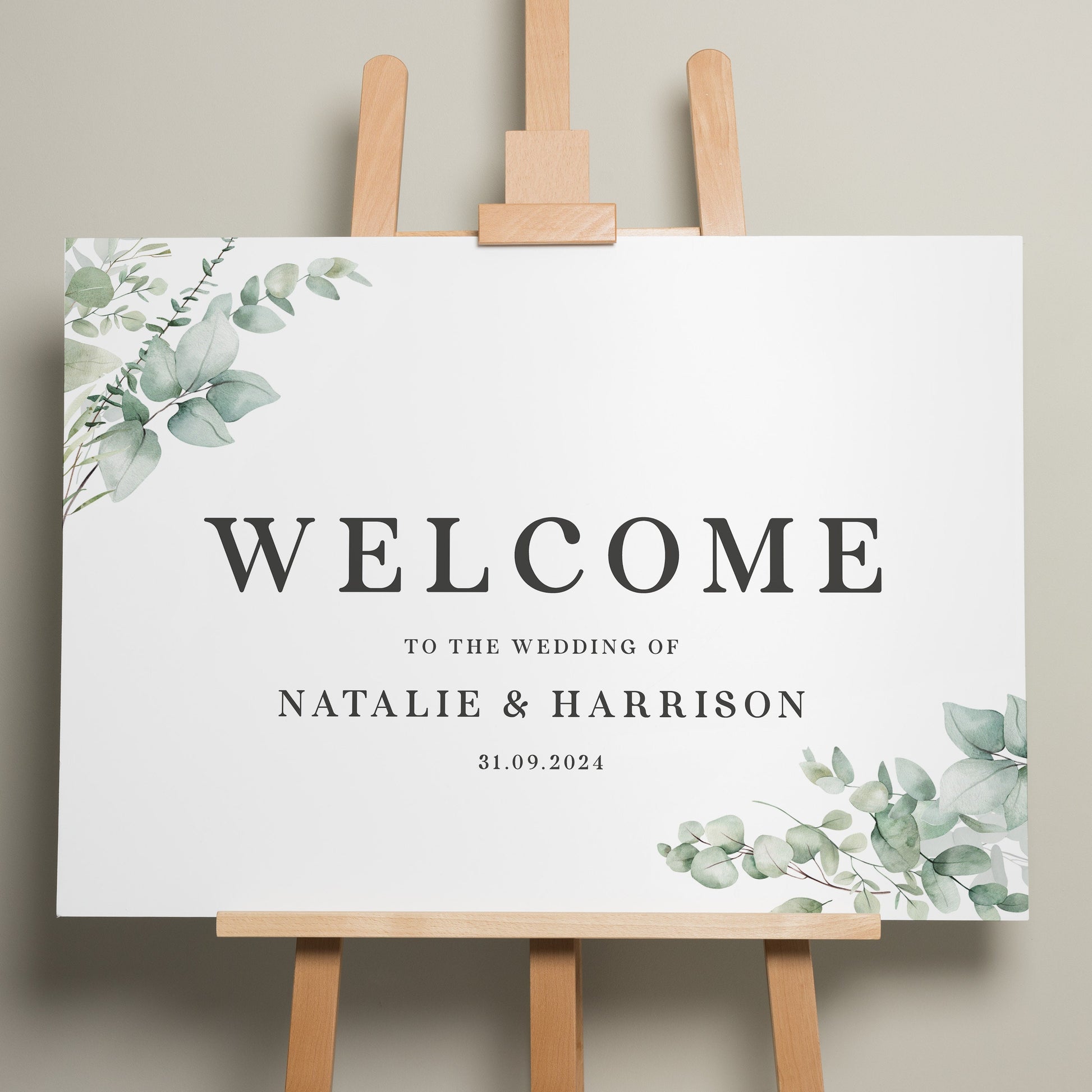 Botanical Wedding Ceremony Sign, Greenery Welcome Sign, Wedding Welcome Sign, Personalised Welcome Sign, Foliage Wedding Design &#39;Natalie&#39;