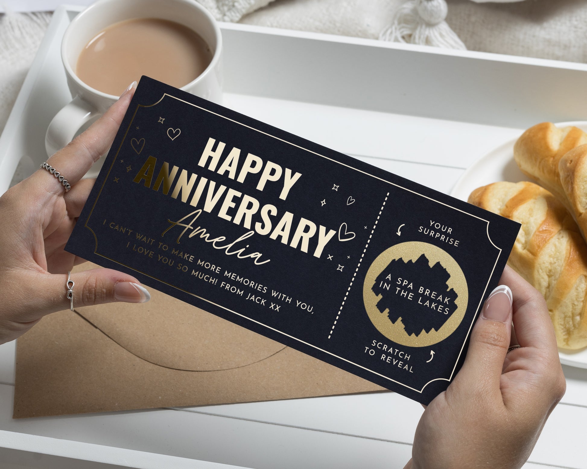 Personalised Anniversary Gift Voucher For Her Or Him, Spa Day Scratch To Reveal, Husband Wife Boyfriend Girlfriend Gift