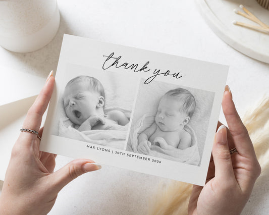 Personalised Baby Thank You Cards, Photo Baby Thank You Card, Birth Announcement Card, Minimal Thank You Cards, Folded Baby Thank You Cards