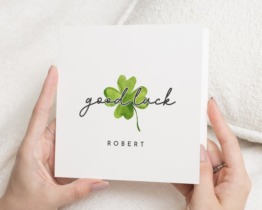 Good Luck Card, Personalised Good Luck Card, Good Luck Card for Him, Good Luck Card for Her, Four Leaf Clover Card