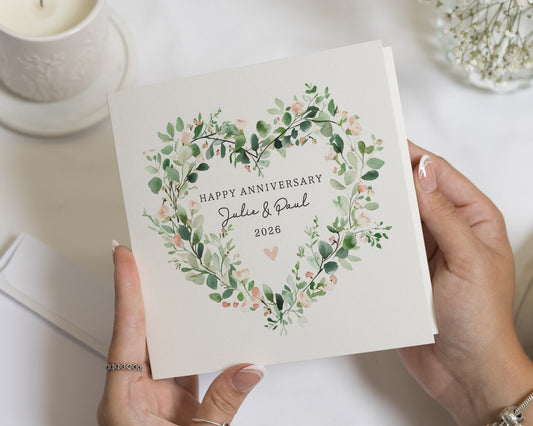 Anniversary Card, Personalised Anniversary Card, Anniversary Card for Couple, Floral Heart Anniversary Card, Custom Anniversary Card