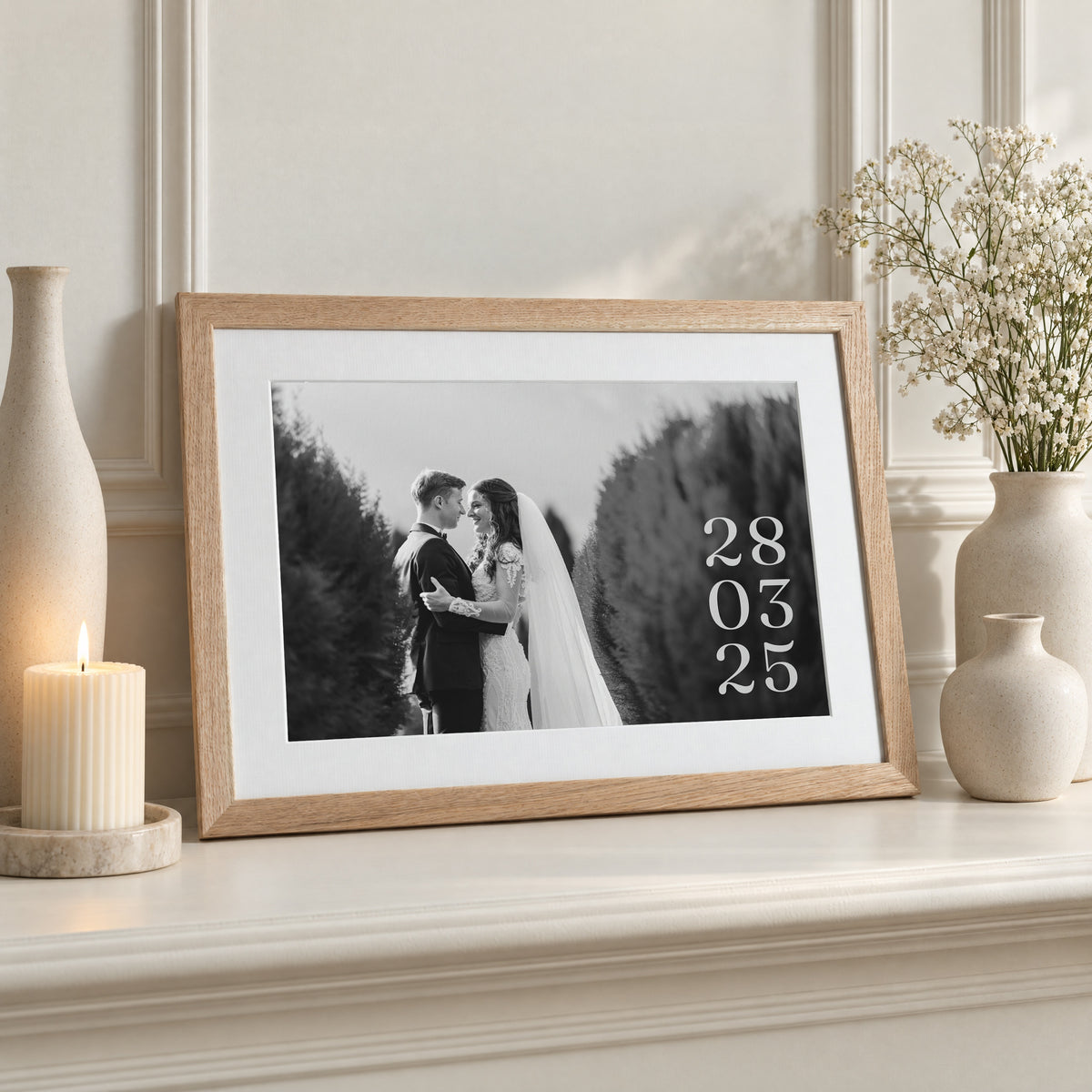 Personalised Wedding Photo Print, Custom Date Print From Your Photo, Anniversary Gift for Couple, Black and White Landscape Wall Art