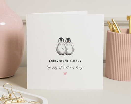 Valentines Day Card, Penguin Valentines Card, Forever And Always Card, Cute Card, Card For Her, Card For Him