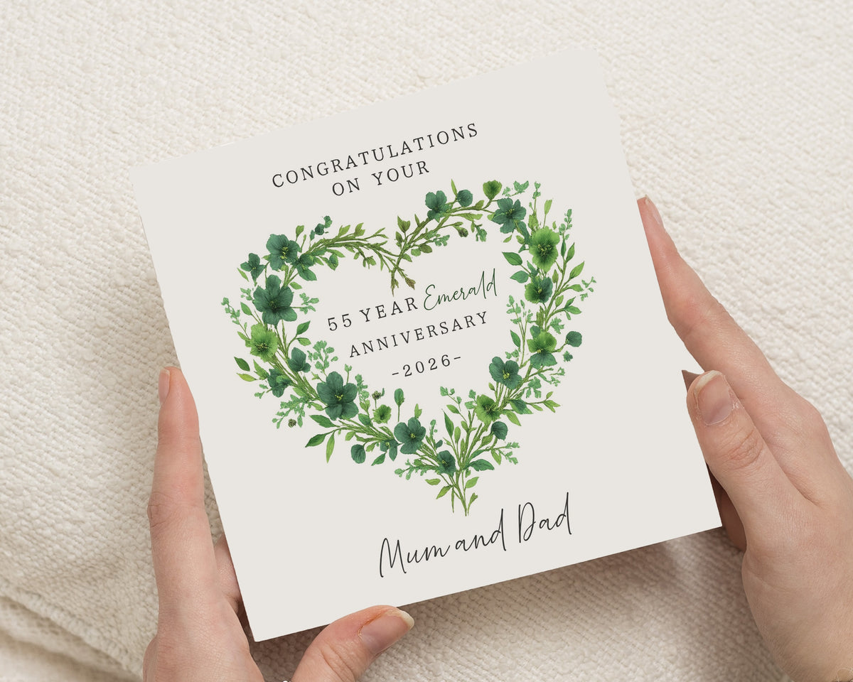 55th Anniversary Card for Mum and Dad, Emerald Anniversary Card, Personalised Wedding Anniversary Card for Parents, Floral Card