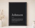 Personalised Family Definition Print, Custom Surname Wall Art, Black Typography Print, Family Gift, New Home Gift, Hallway Wall Art
