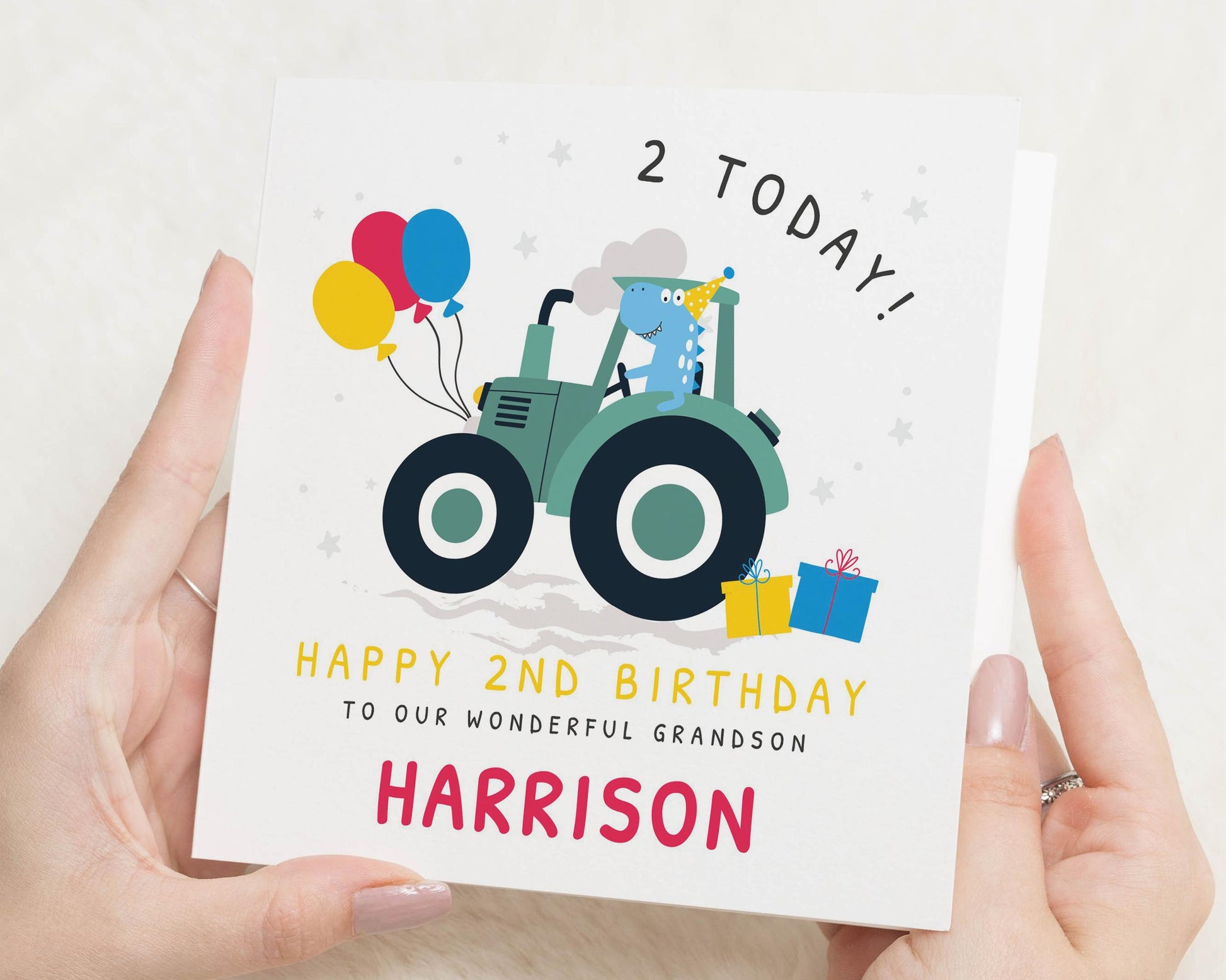 2nd Birthday Card for Grandson, Personalised Tractor Birthday Card, Birthday Card for Boy, Grandson Birthday Card, Cute Animal Card