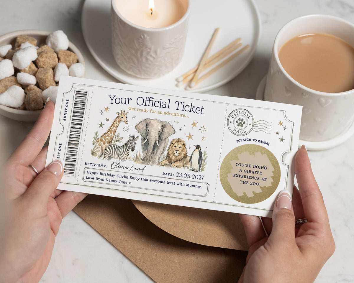 Zoo Gift Voucher, Scratch to Reveal Ticket, Animal Experience Gift, Birthday Gift Voucher, Giraffe Experience, Personalised