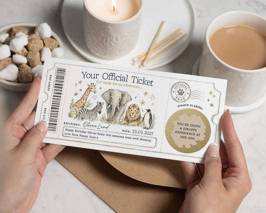 Zoo Gift Voucher, Scratch to Reveal Ticket, Animal Experience Gift, Birthday Gift Voucher, Giraffe Experience, Personalised