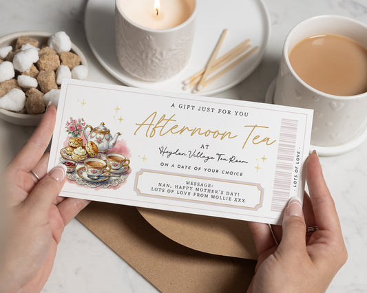Personalised Afternoon Tea Gift Voucher, Afternoon Tea Experience Gift, Custom Gift Voucher for Her, Tea Room Voucher