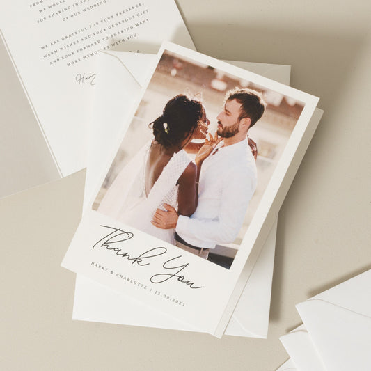 Custom Photo Wedding Thank You Cards, Simple Script Thank You Wedding Cards, Wedding Thank You Cards With Photo With Envelopes