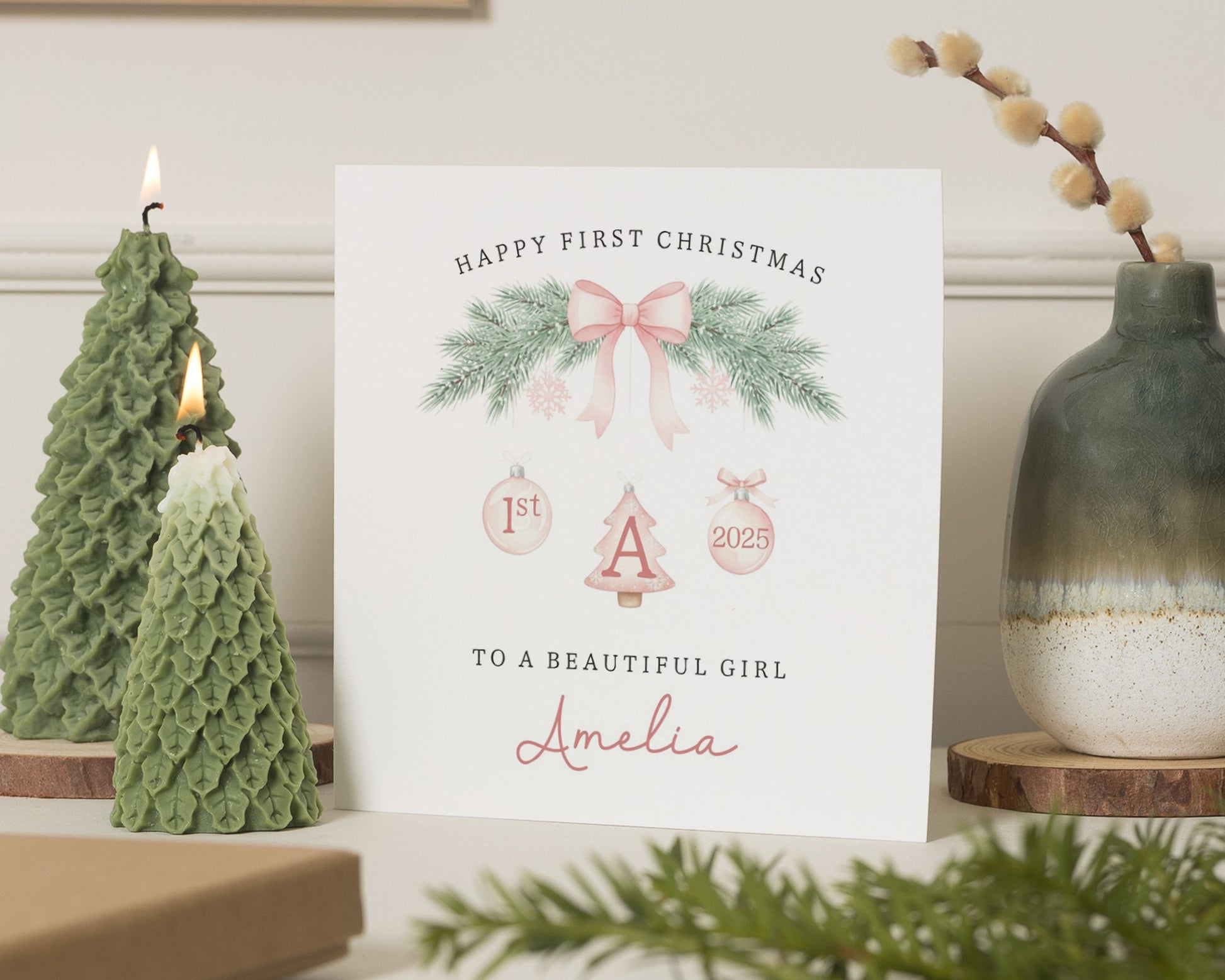 First Christmas Card for Girl, Personalised Baby Girl Christmas Card, 1st Christmas Card, Christmas Card for Daughter, Custom Name Card